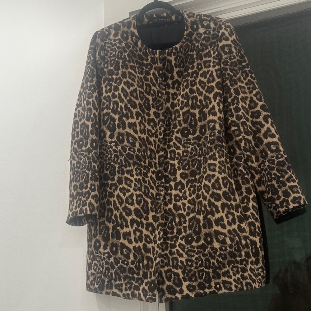 Zara Brown Leopard Print Teddy Jacket